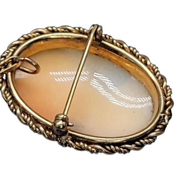 Rolyn 12kgf Carved Shell Cameo Brooch Pendant Signed R INC Vintage Estate - Picture 10 of 16